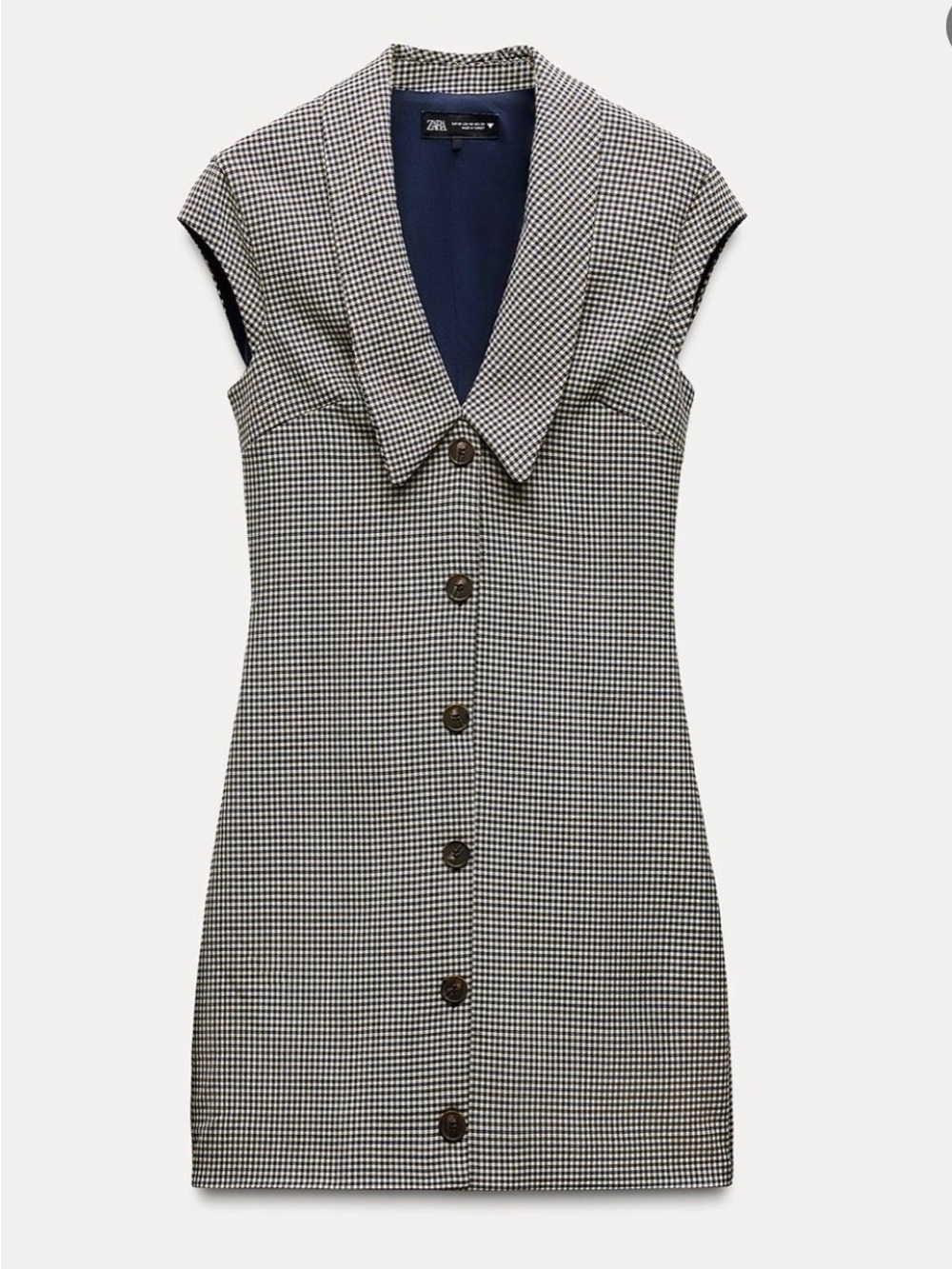 Zara Houndstooth Mini Dress Oversized Collar Button Front Small